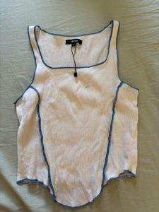 White Tank Top with Blue Trim