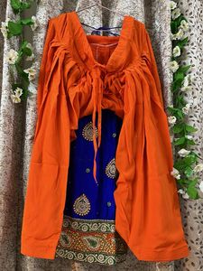 Vibrant Blue &amp; Orange Embroidered Kurta Set