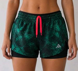 ADIDAS Stylish Green Snake Print Athletic Shorts