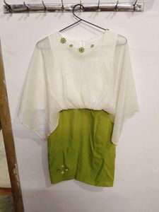 3 time used Elegant Green &amp; White Dress