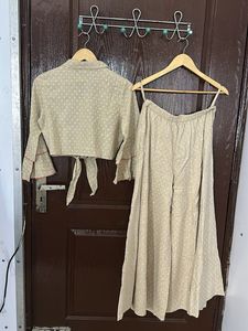 GLOBAL DESI Embroidered Crop Top &amp; Palazzo Set