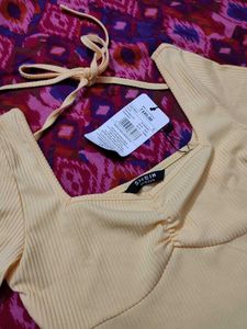 💛Butter Yellow Ribbed Square Neck Top