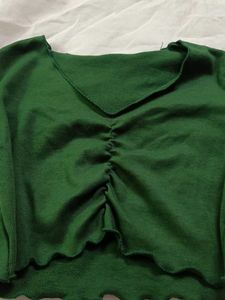 Ruching V-Neck Lettuce Hem Crop Top