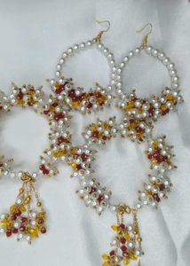 Handmade Pearl &amp; Crystal Gajra Bracelet with earri