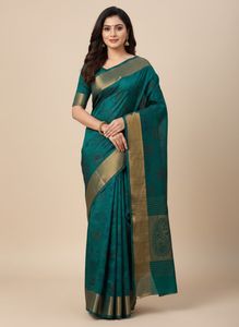 Green Full Printed Zaree Patta Saree