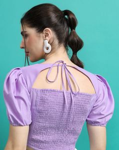 Stylish Lavender Crop Top &amp; Patterned Pants