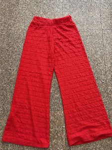 Vibrant Red Textured Wide-Leg Pants