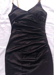satin Black Dress padded with Gold Chain Straps
