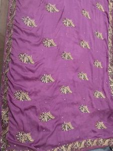 Elegant Purple Embroidered heavy Saree