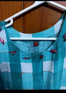 Green &amp; White Checkered Kurta
