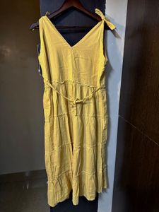 Zara Yellow Tiered Midi Dress (Padded)