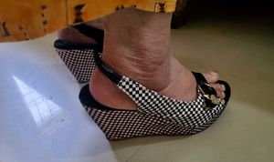 Checkered Black Heel Wedges Sandal
