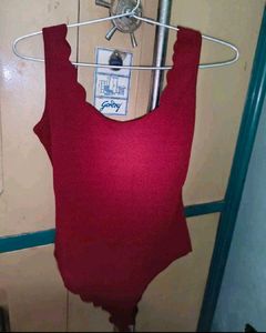Scalloped Neckline Burgundy Bodysuit