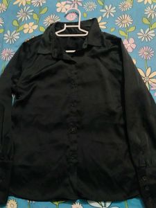 Classic Black Satin Button-Down Shirt
