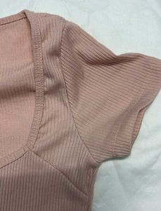 Peach Ribbed Square Neck Top
