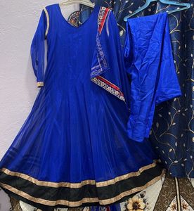 Royal Blue Embroidered net Anarkali set