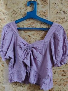 Chic Lavender Ruched Puff Sleeve CropTop