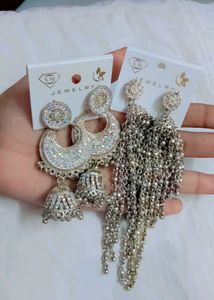 Silver Jhumka & Chandelier Earrings Set