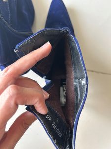 Nell Navy Blue Diamond Studded Heel Boots