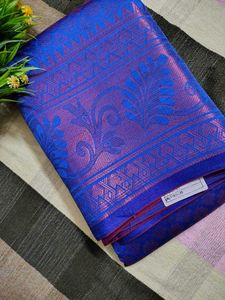 Royal Blue Silk Saree with Intricate Weave