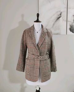 Tweed Plaid Belted Blazer