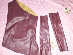 Glossed-Up Faux Leather Asymmetric Top