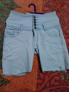 Light Wash Denim High-Waisted Shorts