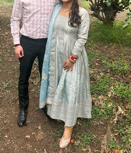Ice Blue embroidered silk Anarkali