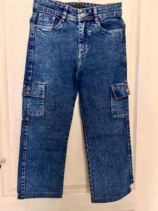 Stylish Blue Acid Wash Cargo Jeans
