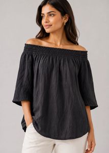FOREVER 21 Chic Black Off-Shoulder Smocked Top