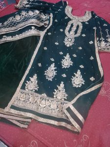 Emerald Green Velvet Pakistani Suit