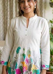 White Kurta with Tropical Print