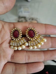 Red Stone Kundan Earring