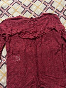 maroon Lace Ruffle Top