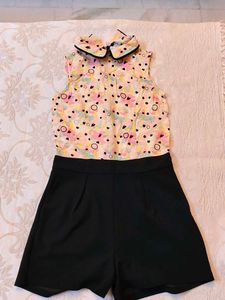 Chic Floral Print Jumpsuit with Black Shorts