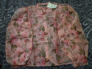 Sheer Floral Button-Up Blouse