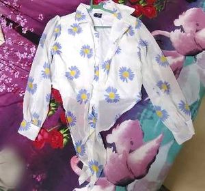 Chic Daisy Print Sheer Blouse