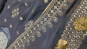 Elegant Grey Kurta Set with Gold Embroidery