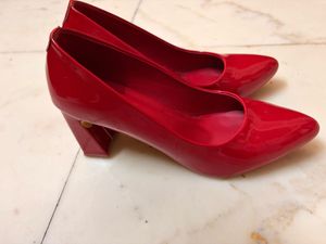 Elegant Red Patent Block Heels