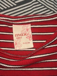 Red &amp; White Striped Twist Front Top
