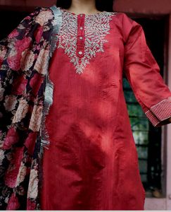 Red Embroidered Kurta Set with Dupatta
