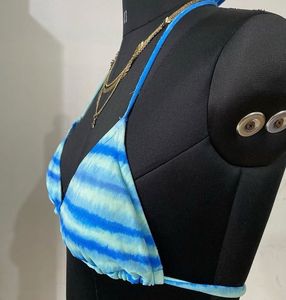Blue Striped Bikini Top