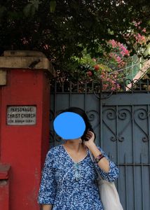 Blue Floral Print Cotton trending short Kurta