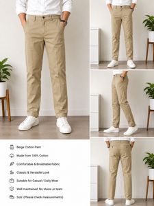 Men's Beige Cotton Chino Pants