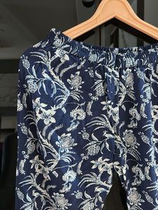 Blue Floral Print Palazzo Pants high waist