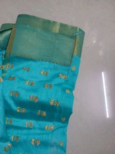Beautiful Blue Saree with Golden Motifs
