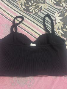 Black Ribbed Cropped Tank Top