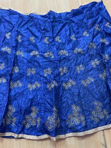 Blue &amp; Gold Patterned Lehenga