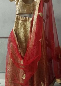 Stunning Golden &amp; Red Lehenga Choli