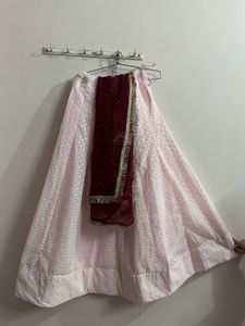 Elegant Pink Lehenga with Maroon Dupatta